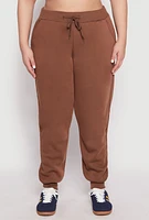 Womens Plus Size Fleece High Waisted Drawstring Joggers, Brown, Size 1X