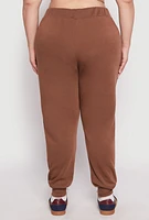 Womens Plus Size Fleece High Waisted Drawstring Joggers, Brown, Size 1X