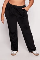 Womens Plus Velour Wide Leg Pants,