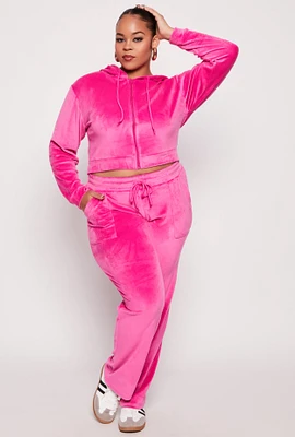 Womens Plus Size Velour Wide Leg Pants, Pink, Size 1X