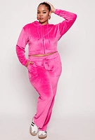 Womens Plus Size Velour Wide Leg Pants, Pink, Size 1X