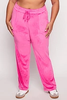 Womens Plus Size Velour Wide Leg Pants, Pink, Size 3X