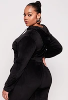Womens Plus Size Velour Cropped Zip Front Hoodie, Black, Size 1X