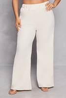 Womens Plus Size Textured Knit Wide Leg Dress Pants, White, Size 2X