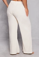 Womens Plus Size Textured Knit Wide Leg Dress Pants, White, Size 2X