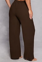 Womens Plus Textured Knit Wide Leg Dress Pants, Brown,