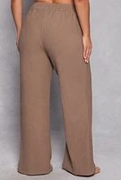 Womens Plus Size Textured Knit Wide Leg Dress Pants, Brown, Size 2X