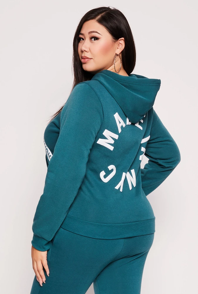 Womens Plus Size Fleece Luxury Graphic Hoodie, Green, Size 1X