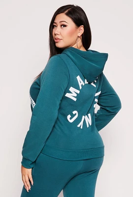 Womens Plus Size Fleece Luxury Graphic Hoodie, Green, Size 1X
