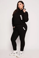 Womens Plus Size Fleece Luxury Graphic Drawstring Joggers, Black, Size 3X