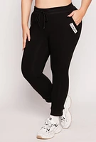 Womens Plus Size Fleece Luxury Graphic Drawstring Joggers, Black, Size 3X