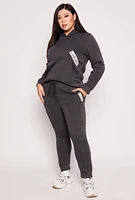 Womens Plus Fleece Luxury Graphic Drawstring Joggers,