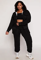 Womens Plus Size Snap Button Front Shacket, Black, Size 1X