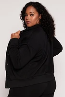 Womens Plus Size Snap Button Front Shacket, Black, Size 1X