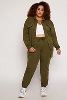 Womens Plus Size Snap Button Front Shacket, Green, Size 2X