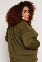 Womens Plus Size Snap Button Front Shacket, Green, Size 2X