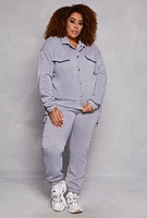 Womens Plus Size Snap Button Front Shacket, Grey, Size 1X