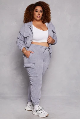 Womens Plus Size Cargo Sweatpants, Grey, Size 3X