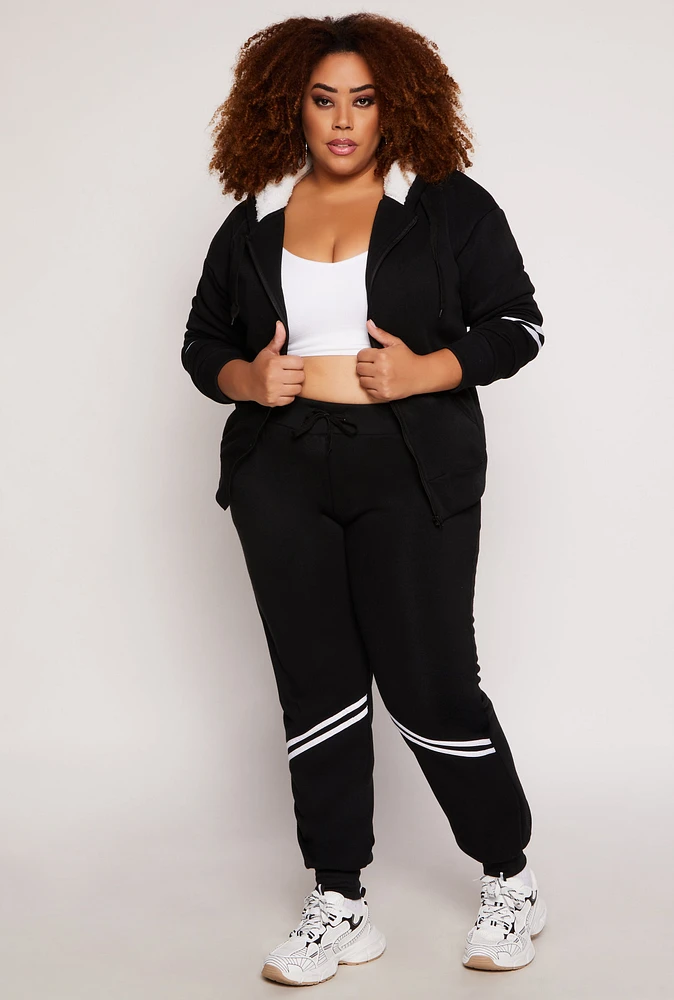 Womens Plus Size Varsity Stripe Detail Joggers, Black, Size 3X