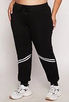 Womens Plus Size Varsity Stripe Detail Joggers, Black, Size 3X