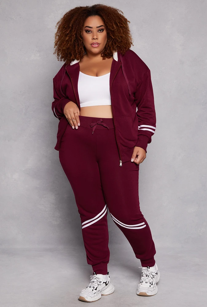 Womens Plus Size Varsity Stripe Detail Joggers, Burgundy, Size 2X