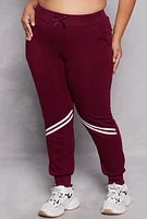 Womens Plus Size Varsity Stripe Detail Joggers, Burgundy, Size 2X