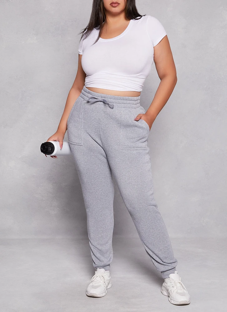 Womens Plus Size Fleece Drawstring Joggers, Grey, Size 2X