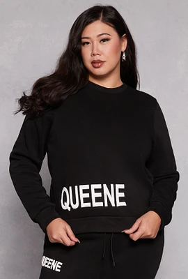 Womens Plus Queene Puff Print Fleece Lined Sweatshirt,