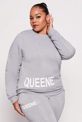 Womens Plus Queene Puff Print Fleece Lined Sweatshirt,