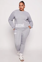 Womens Plus Size Queene Puff Print Fleece Lined Sweatshirt, Grey, Size 2X