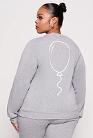 Womens Plus Size Queene Puff Print Fleece Lined Sweatshirt, Grey, Size 2X