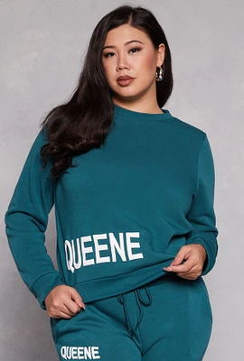 Womens Plus Queene Puff Print Fleece Lined Sweatshirt, 2X