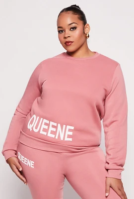 Womens Plus Queene Puff Print Fleece Lined Sweatshirt,