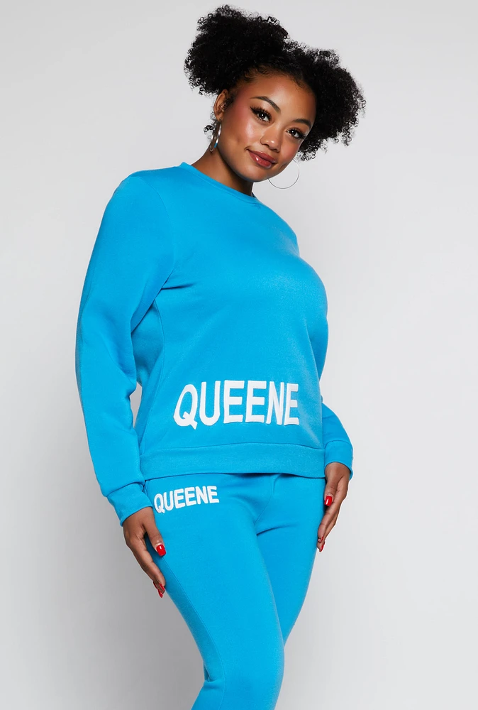 Womens Plus Queene Puff Print Fleece Lined Sweatshirt,