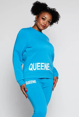 Womens Plus Queene Puff Print Fleece Lined Sweatshirt,
