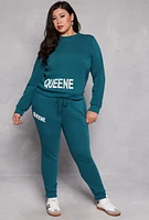 Womens Plus Size Queene Joggers, Green, Size 1X