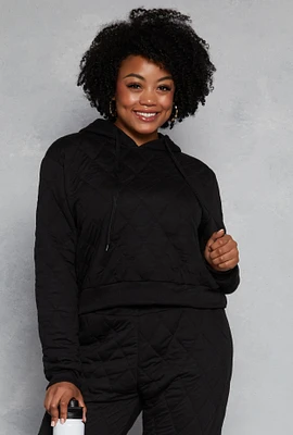 Womens Plus Size Quilted Hoodie, Black, Size 1X