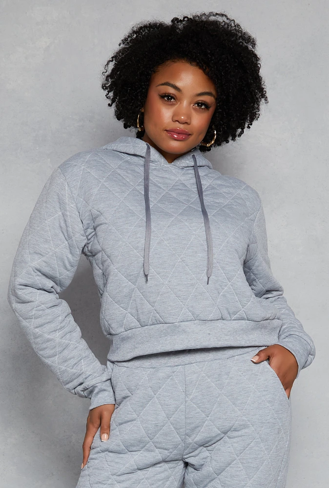 Womens Plus Quilted Hoodie, Grey,