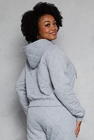 Womens Plus Quilted Hoodie, Grey,