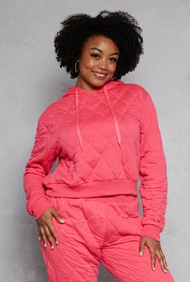 Womens Plus Size Quilted Hoodie, Pink, Size 2X