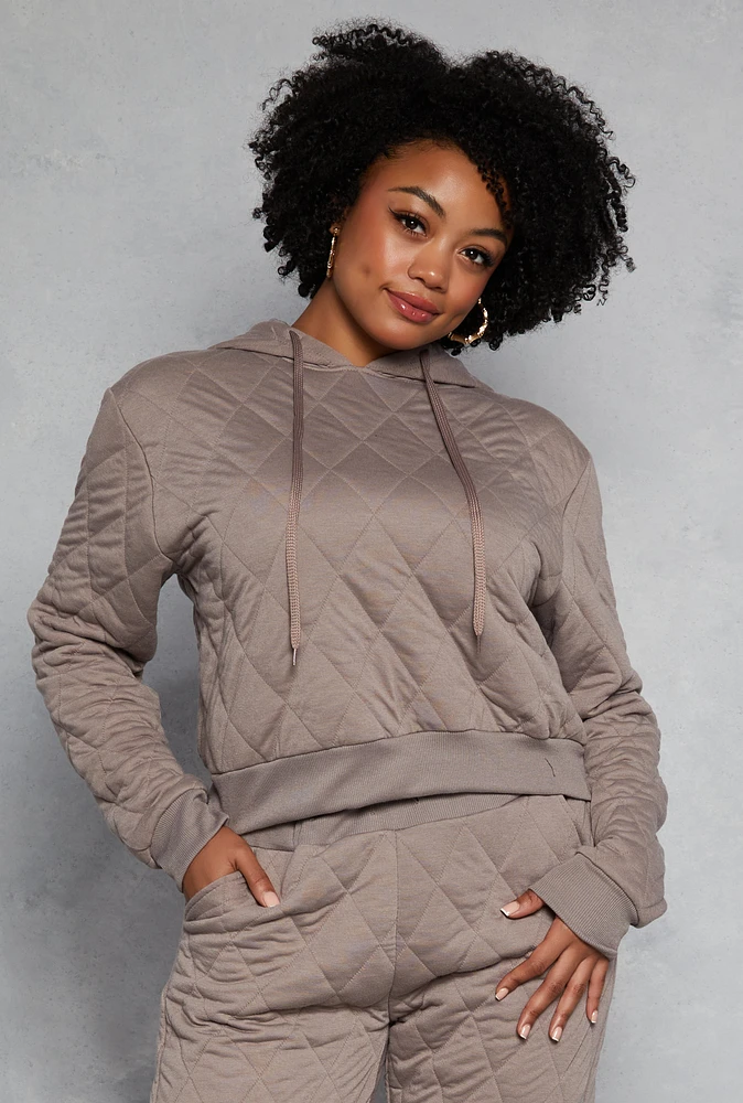 Womens Plus Size Quilted Hoodie, Grey, Size 2X