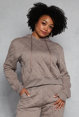 Womens Plus Size Quilted Hoodie, Grey, Size 2X