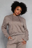 Womens Plus Size Quilted Hoodie, Grey, Size 2X