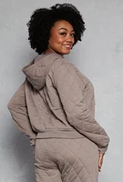 Womens Plus Size Quilted Hoodie, Grey, Size 2X