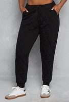 Womens Plus Size Quilted Toggle Drawstring Joggers, Black, Size 1X