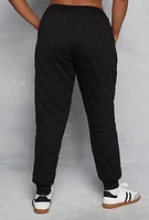 Womens Plus Size Quilted Toggle Drawstring Joggers, Black, Size 1X