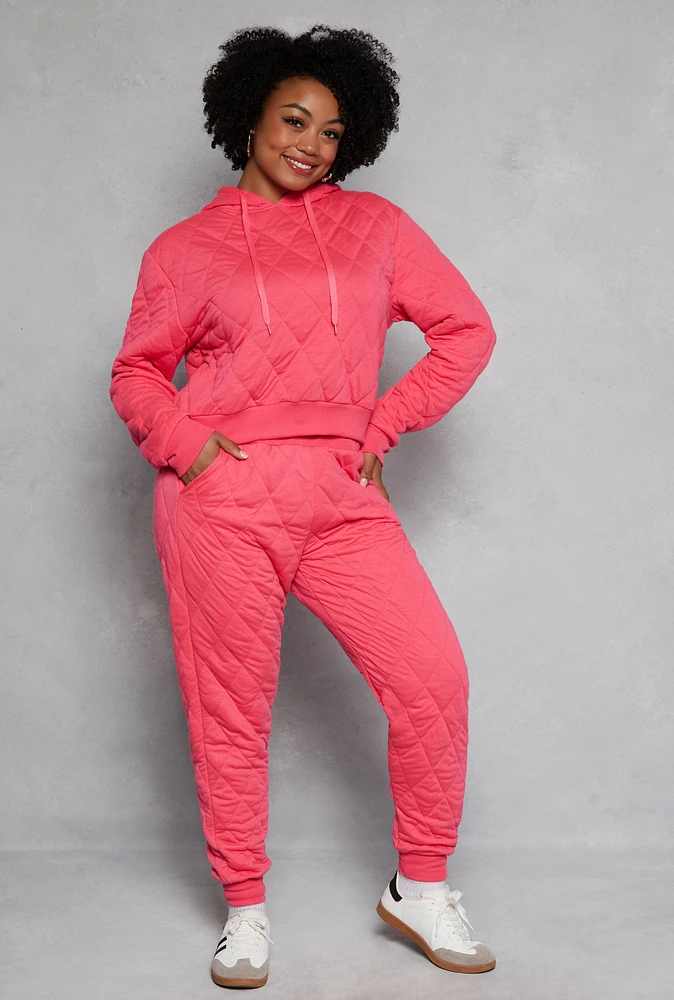 Womens Plus Size Quilted Toggle Drawstring Joggers, Pink, Size 3X