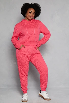 Womens Plus Size Quilted Toggle Drawstring Joggers, Pink, Size 3X