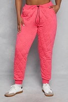 Womens Plus Size Quilted Toggle Drawstring Joggers, Pink, Size 1X