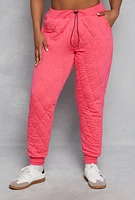 Womens Plus Size Quilted Toggle Drawstring Joggers, Pink, Size 3X